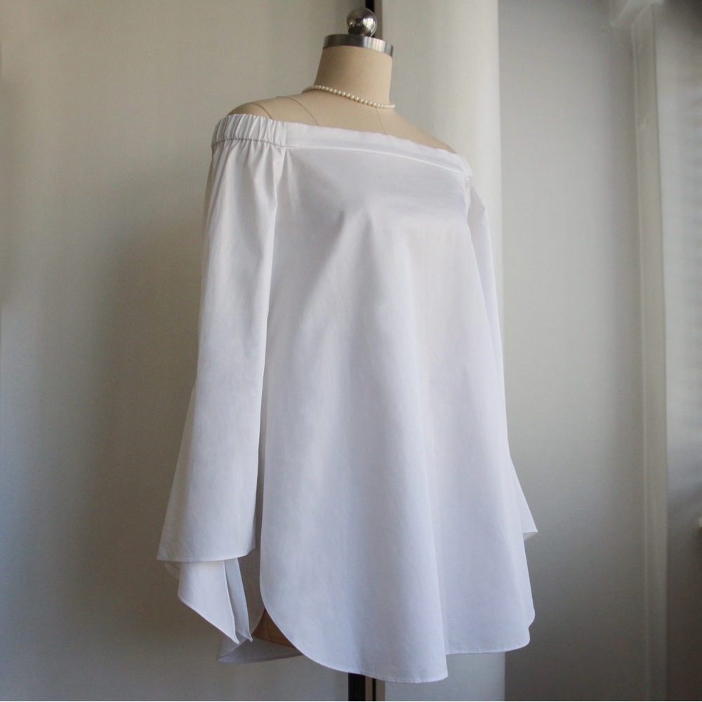 Tibi Cotton Poplin Off The Shoulder Top
